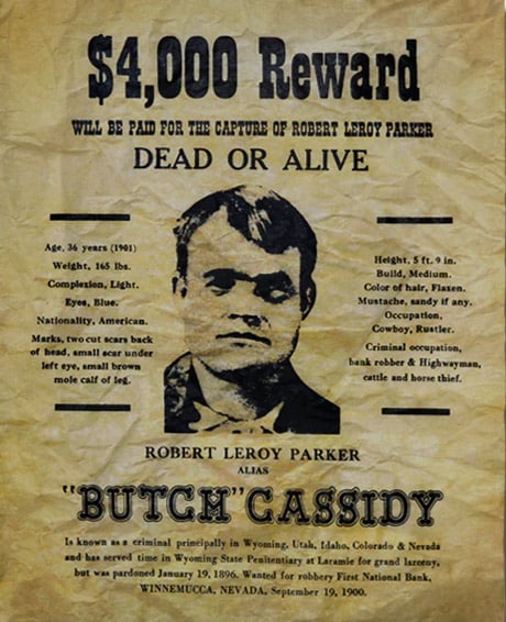 Wanted poster example of Butch Cassidy