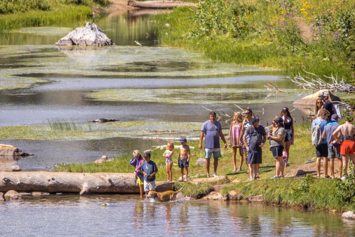 Family exploring Bloomington Lake in Idaho near Bear Lake
