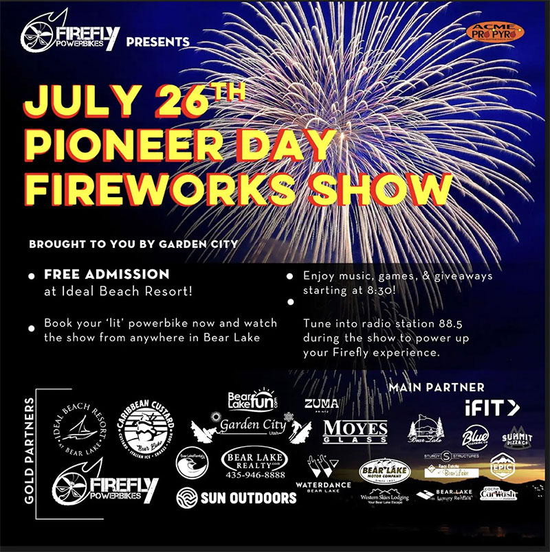 Pioneer Day Fireworks show at Ideal Beach in Garden City Utah
